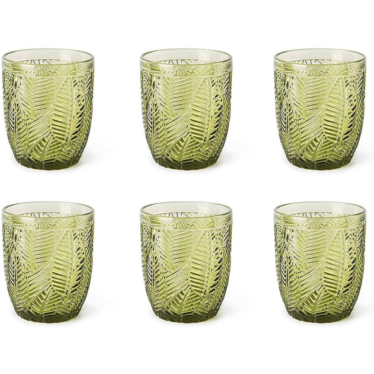Bicchiere acqua vetro verde LEAF set 6 pezzi cod.64958